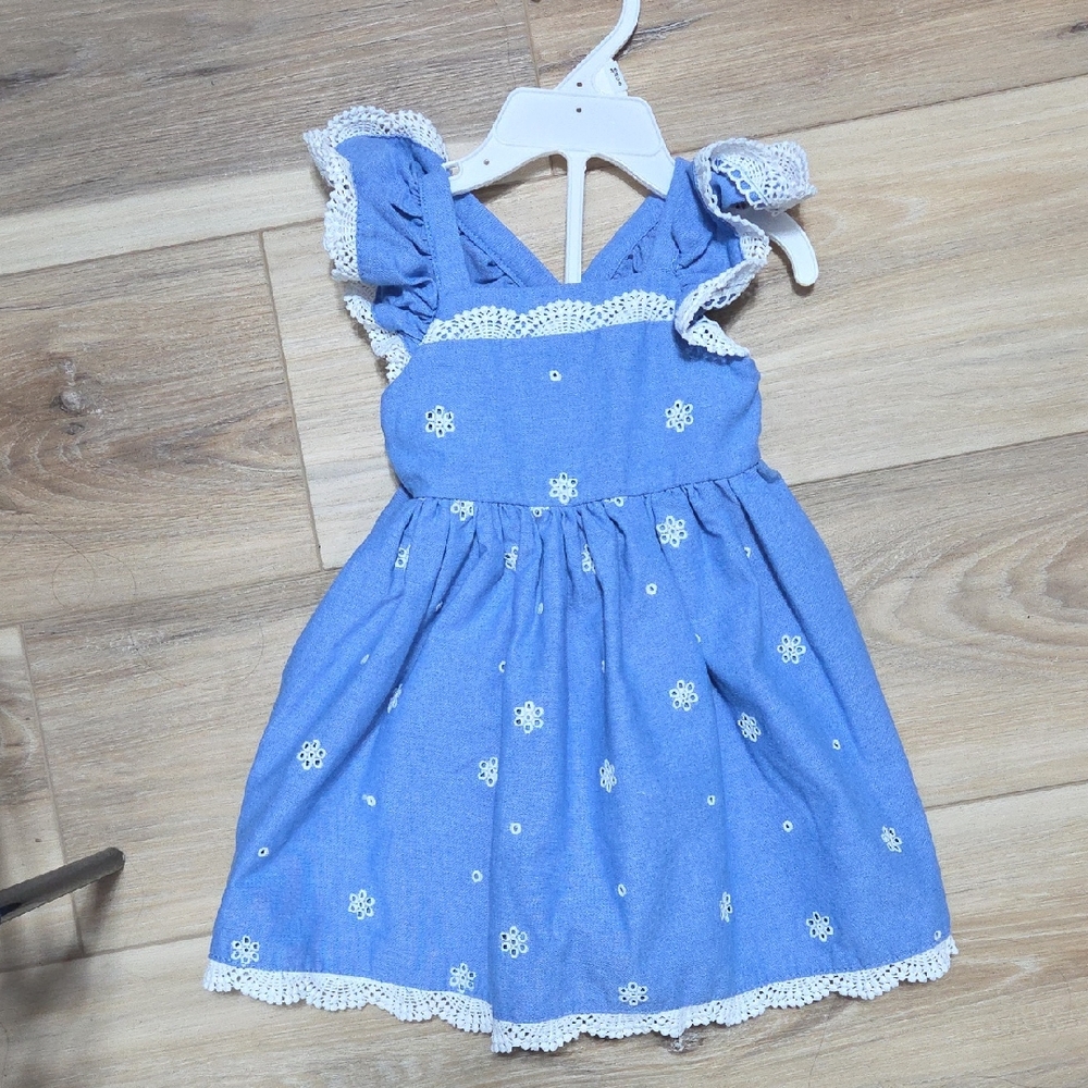 Blueberi Boulevard Blue Dress with White Lace